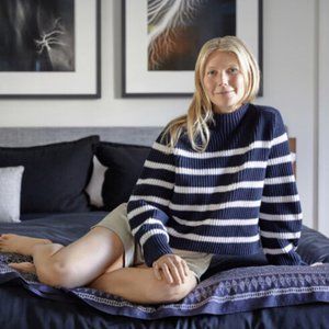 G. Label by goop LUCY Striped Funnel-Neck Knit Sweater